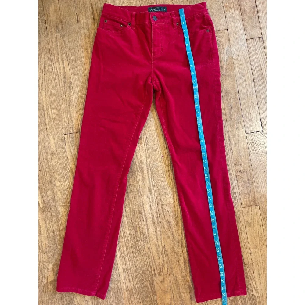 Lauren Ralph Lauren Red Corduroy Pants Classic Straight Leg Size 4 Stretch